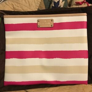 kate spade Pink, White & Beige Striped Wristlet Clutch